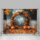 Aperturee - Aperturee Maple Leaf Arch In The Forest Pumpkin Photo Backdrop